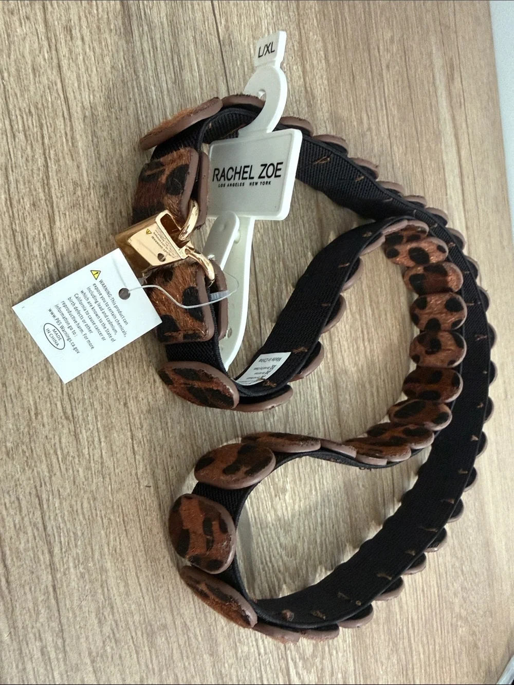 Rachel Zoe Brown Leopard Look Belt with Gold Buckle, L/XL